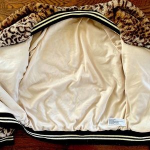 Girls faux fir animal print bomber jacket. Super soft.